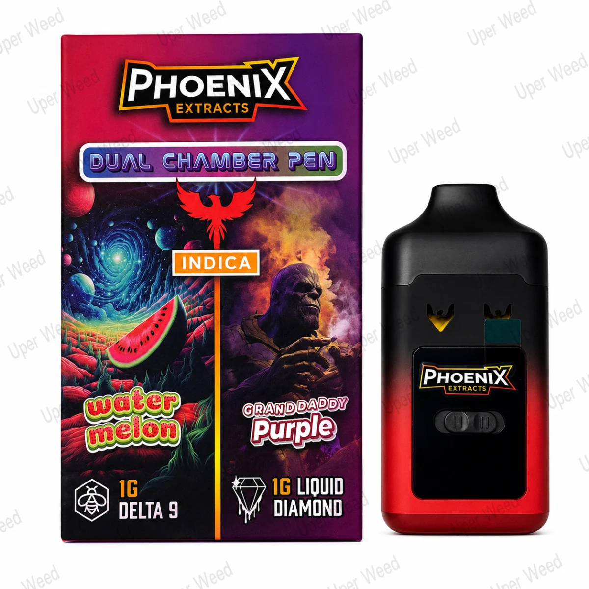 Phoenix 2G Dual Chamber Vape Pen - Watermelon & Grand Daddy Purple (1G/Chamber)