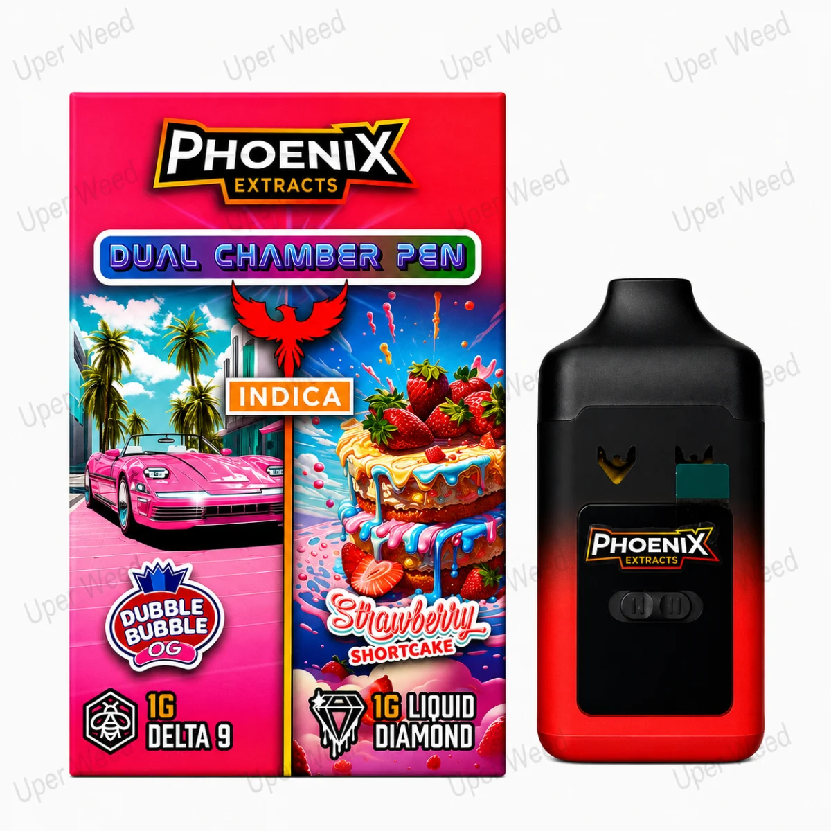 Phoenix 2G Dual Chamber Vape Pen - Dubble Bubble OG & Strawberry Shortcake (1G/Chamber)