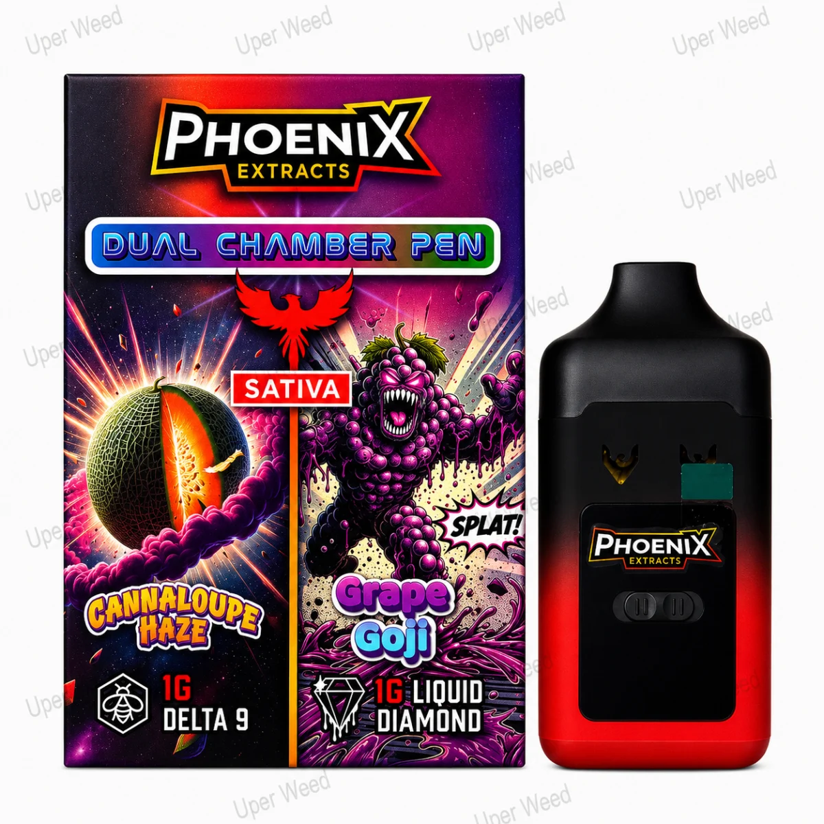 Phoenix 2G Dual Chamber Vape Pen - Cannaloupe Haze & Grape Goji (1G/Chamber) photo 1