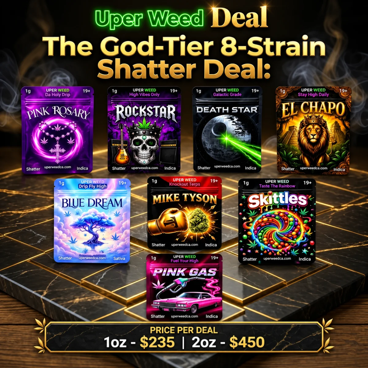 The God-Tier 8-Strain Shatter Deal: 1oz $235 | 2oz $450